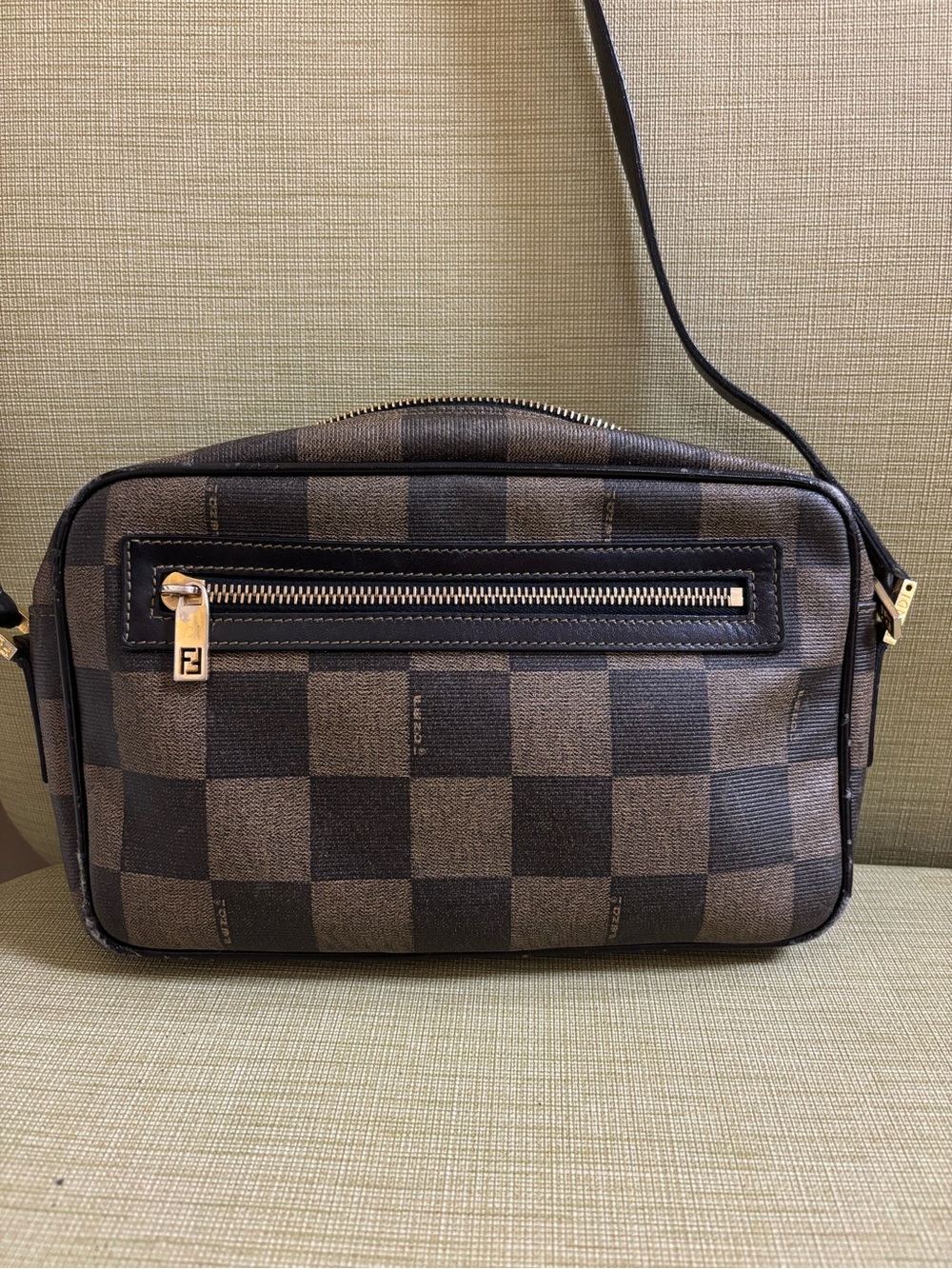 Vintage Fendi Block Print Canvas Camera Bag